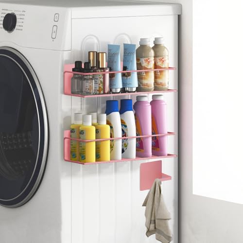 Image of Magnetic Spice Rack For Refrigerator, Space Saving Magnetic Shelf For Fridge Pink 2 Pack With Magnetic Paper Towel Holder