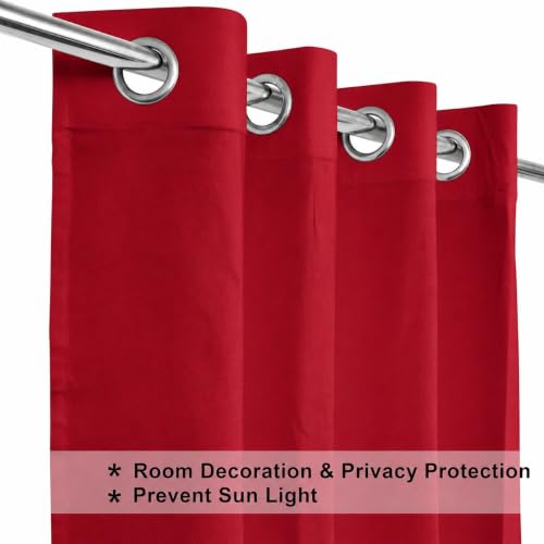 Image of THE LINEN COMPANY Canvas Cotton Window Curtains with Steel Eyelet for Living Room /Dining Hall /Hotel /Farm House 1 Pcs Set (4.5ft x 5 ft, Chii Red)