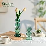 Hewory Mały wazon do dekoracji stołu: zielony wazon bąbelkowy szkło, nowoczesna dekoracja Aesthetic Mały, mini zestaw, małe szklane wazony, okrągły wazon z kulkami do salonu, na wesele, dekoracja