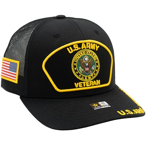 Image of US Army Veteran Hat for Men Official Licensed Military Veterans Embroidered Patch Design Army Seal Adjustable Baseball Cap