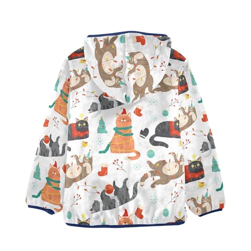 Pattern with Christmas Cats Girls Fleece Jacket Girls Fall Jacket Girls Zip Up Hoodie Girls Sherpa Jacket 2-10T2