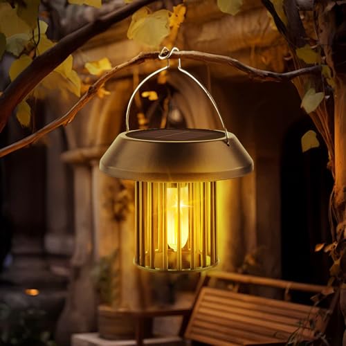 Pack de 2 lámparas solares para exteriores colgantes | P65 Solar lampions exterior resistente a la intemperie | Farolillos solares de metal | Retro LED Farolillos Solar Exterior con rayas para