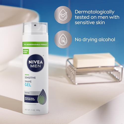 NIVEA FOR MEN Sensitive, Shaving Gel 7 oz (Pack of 3)
