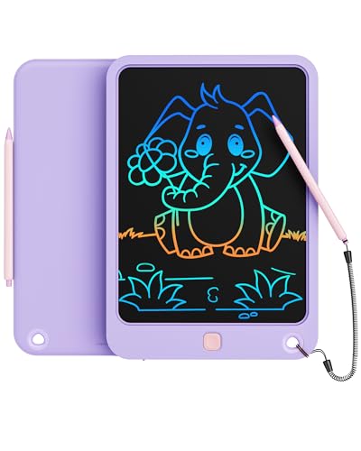 LCD Writing Tablet 10 Inch, Toys for 3 4 5 6 7 8 9 10 Year Old Boys Girls, Colorful Doodle Board Drawing Tablet, Gift for Boys Toddlers Age 3-12 Years, Memo Board, Drawing Pads with Lanyard(Purple)