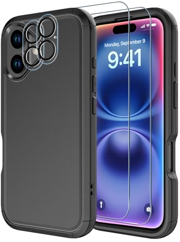 Image of Diverbox for iPhone 16 Plus Case [Shockproof] [Dropproof] [Tempered Glass Screen Protector + Camera Protectors] Heavy Duty Protection Phone Case Cover for Apple iPhone 16 Plus (Black)
