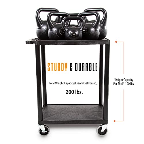 Stand Steady Tubstr 2 Flat Shelf Service Cart, Compact Heavy-Duty Utility Storage, Great for Home, Office, and Warehouse, 24 x 18, Moves Cargo Easily (Black)