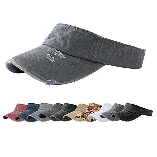 ANDICEQY Sun Visor Hats Adjustable Empty Top Baseball Cap Cotton Visors Sports for Men and Women (Retro Gray)