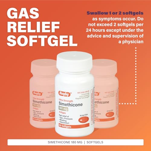 Rugby Ultra Strength Simethicone Gas Relief 180 mg - Maximum Gas Relief for Adults - May Help with Symptoms of Flatulenc