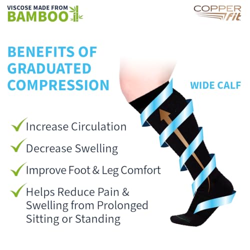 Image of Copper Fit Viscose Bamboo Extra Soft & Comfortable Wide Calf Socks for Men & Women Easy On Off , Circulation & Swelling Relief for Travel, Nurses, Running, & Recovery