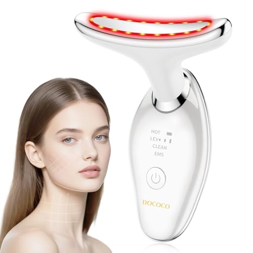 Masajeador Facial Eléctrico, DOCOCO 6 en 1 Masajeador Facial Antiarrugas 2 Polos EMS, Masajeador Facial Antiarrugas Temperatura 45ºC para Antienvejecimiento, Lifting y Reafirmación de La Piel Flácida