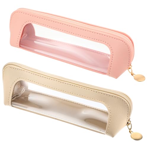 Kifmurase 2Pcs Clear Makeup Brush Bag, Leather Slim Makeup...