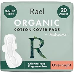 Rael Pads for Women, Organic Cotton Cover - Period Pads with Wings, Feminine Care, Sanitary Napkins, Heavy Absorbency, Unscented, Ultra Thin (Overnight, 20 Count)