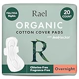 Rael Pads for Women, Organic Cotton Cover - Period Pads with Wings, Feminine Care, Sanitary Napkins, Heavy Absorbency, Unscented, Ultra Thin (Overnight, 20 Count)