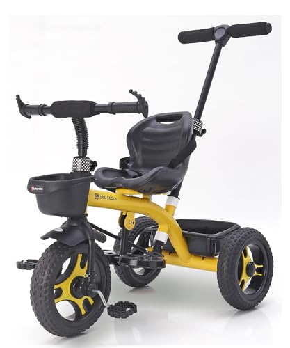 Play Nation Smart Plug & Play Trikes for Kids/Baby with Parental Push Handle| Tricycles for kids 1 to 3 years with Storage basket & EVA wheels| BIS Certified Baby Tricycle| Capacity Upto 25kg (Yellow)