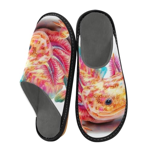 Slippers for Women Colorful Axolotl with Bright Soft Fuzzy Women's Slippers Indoor and Outdoor Shoes