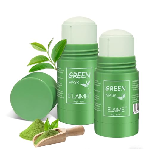 2 Sticks Green Mask Stick Puntos Negros, Mascarilla Cutis Limpio Green, 2 Clarea Belleza Púrpura (2×Té verde)