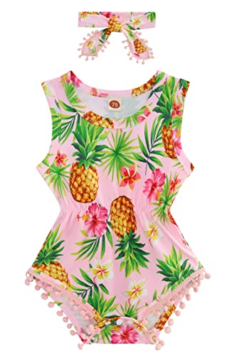 Image of BFUSTYLE Baby Girl Clothes 0-24 Months Outfit Sleeveless Infant Romper Bodysuit with Headband