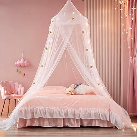 Beyeutao Princess Bed Canopy Star Light Bed Curtain Star Bed Canopy Mosquito Net Playing Games House White Dome Bed Canopy Bedroom Decoration Girls Daughter Present for Baby Kids Boys Gift. (White) Cover