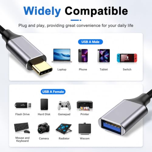 Image of Verilux USB C Male to USB Female Adapter Cable 10Gbps 3A Fast Charging