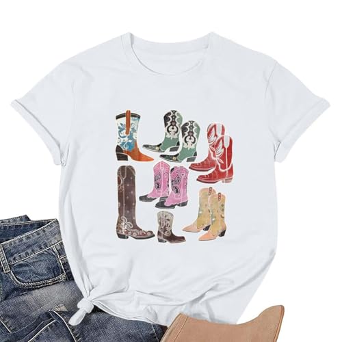 Cowboy Shirts for Women Western Cowgirl Country Graphic Tees Rodeo Boot Vintage T Shirts Music Cute Concert Outfit