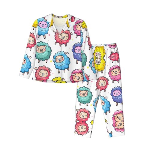 Pyjama imprimé mouton coloré EdWal : ensemble cocooning vêtement de nuit confortable femme