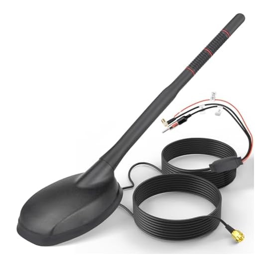 Eightwood Aktive DAB DAB+ Antenne Auto Digital Radio GPS DAB FM Antenne Auto Dachantenne Autoantenne mit Verstärker with SMB/SMA Stecker DIN Adapter Auto Radio Splitter Amplifier Verlängerung Kabel 5M