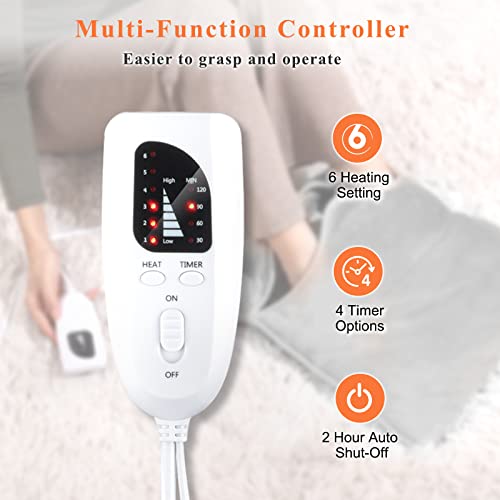 Electric Heated Foot Warmer Double-Side Foot Heating Pad,Ultra Soft Flannel Electric Fast Heating Pad,Auto Shut Off, 6 Temperature 4Timer Setting Foot and Hand Pain Relief Large 16''x16''