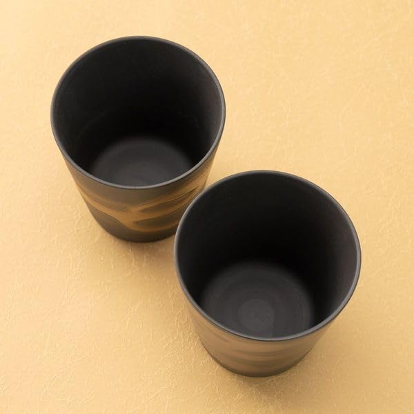 Made in Japan Ceramic Rock Cup Pair – 2×12oz Gold & Silver Swirl Design by Shigemichi Tabata | Handcrafted, Dishwasher Safe | Wooden Gift Boxed | Wedding, Birthday, Holiday Gift
