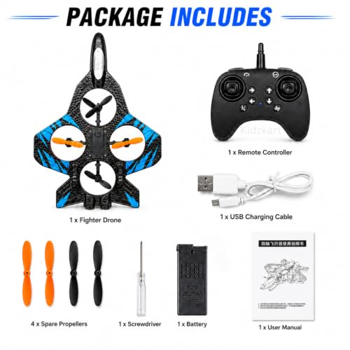 Image of RC Fighter Jet Drone for Kids with 2.4GHz Remote Control, 360 Flip, One Key Takeoff & Landing, Headless Mode, LED Lights, EPP Foam Body, Indoor Outdoor Flying Toy