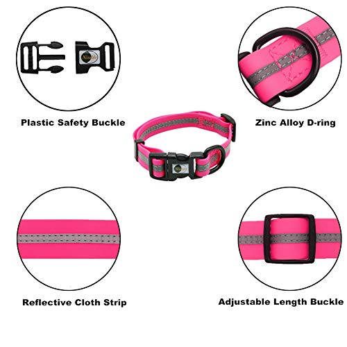Image of Nimble Reflective Waterproof Dog Collar Adjustable Odor Resistant Easy Clean Pet Collar for Small Medium Large Dogs Night Walking Outdoor Rainy Use (Small (9.45 inch-14.17 inchinches), Pink)