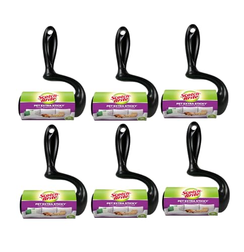Scotch-Brite Pet Extra Sticky Rodillo Quitapelusas Súper Adhesivo para Pelo de Mascotas, para Grandes Superficies, 6 Rodillos, 48 Hojas por Rollo (288 Hojas en Total)