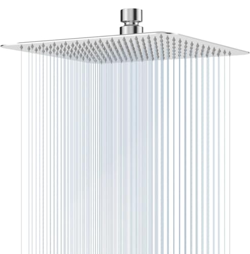 Jmlieben Soffione Doccia a Pioggia 12 Pollici Quadrato Spruzzino Doccia in 304 Acciaio Inossidabile con Ugelli Autopulenti Docce Fisse Anticalcare Alta Pressione Cromo(30 * 30CM)