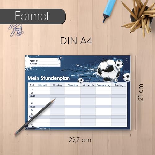 younikat Fußball Stundenplan in blau I DIN A4 Papier-Block I zum Schulanfang I für Jungs Teenager I zum Beschriften und Abreißen I dv631