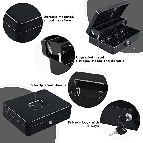 Xydled Cash Box With Money Tray And Key Lock,Tiered, Cantilever Design,4 Bill / 5 Coin Slots,11.8" X 9.5" X 3.5",Black #TOP2