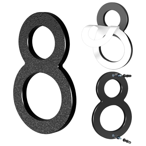 Yafimea Número de casa exterior 15 cm negro, Números para casa con instalación adhesiva o con tornillos, diseño moderno flotante 3D para pared o valla (8)