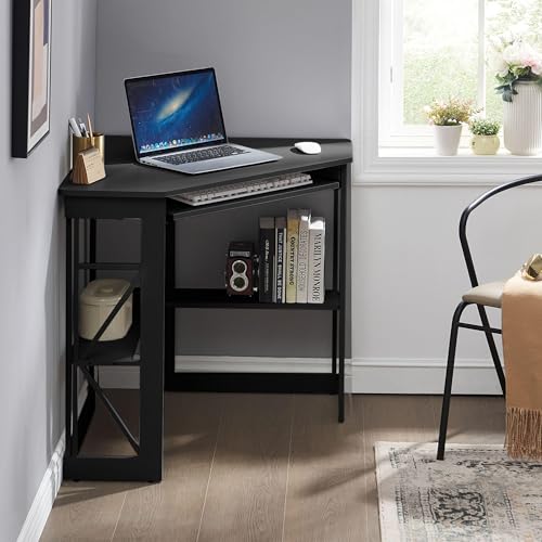 コンパクトデザインの頑丈な三角デスク - ラックとキーボードトレイ付き、A4対応 41949DKP-fL.jpg