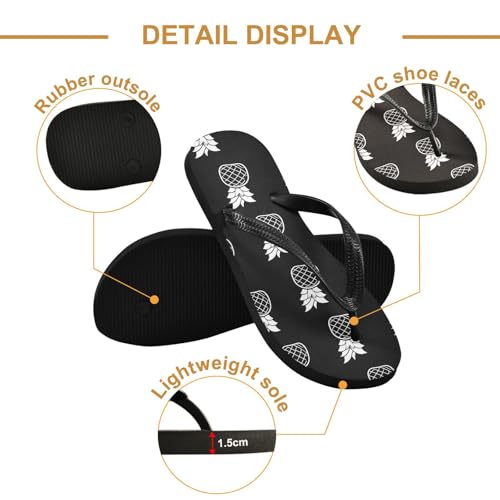 Pineapple Fruit Black Flip Flops for Beach Thong Sandals Anti-slip Lightweight Beach Slippers for Indoor Outdoor House3