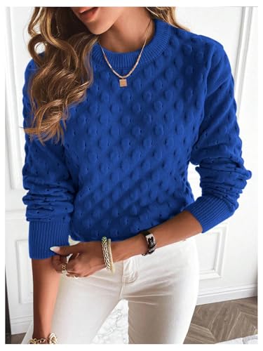 MakeMeChic Women's 2024 Fall Sweaters Long Sleeve Round Neck Knitted Pullovers Top4