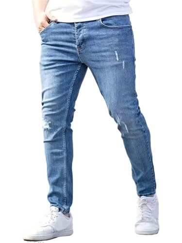 Mens Ripped Jeans Straight Denim Pants Casual Stretch Hip Hop Baggy Trousers