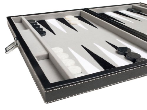 Set de Backgammon de Viaje en Cuero Sintético - Campo de Terciopelo Incrustado, 15 pulgadas, Negro miniatura 2