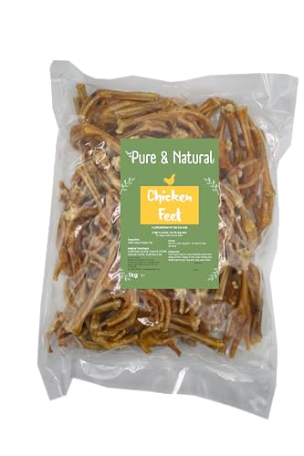 Pure & Natural Dried Chicken Feet Dog Treats - Natural Hypoallergenic High Protein Crunchy Dog Treat - 1kg Bag Refill