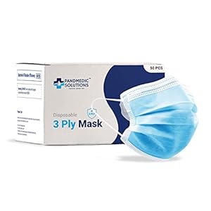 PandMedic Disposable Face Mask Made in USA | Premium Medical American 3 Ply Safety Face Masks Breathable with Elastic Ear Loops – 50ct Box