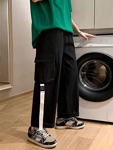 WDIRARA Men's Flap Pockets Drawstring Elastic Waisted Straight Leg Casual Cargo Pants2