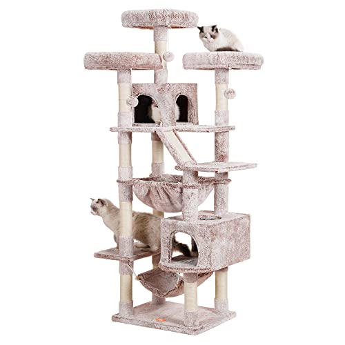 Heybly Cat Tree, 73 inches Tall Cat Tower for Large Cats 20 lbs Heavy Duty for Indoor Cats,Big Cat Furniture Condo for with Padded Plush Perch, Cozy Basket and Scratching Posts Murchroom HCT030MU