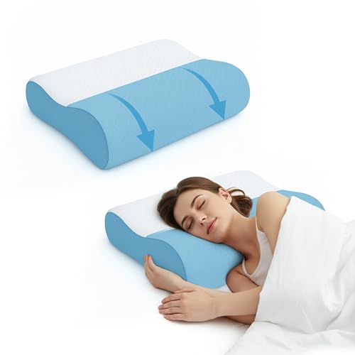 Image of Cervical Memory Foam Pillow, Dual Heights of 9 cm and 12 cm for Neck Support, 5-Second Slow Rebound 50D Core, Breathable Burgundy Sky Jacquard Cover, 60 x 35 cm Orthopedic Bedding Aid