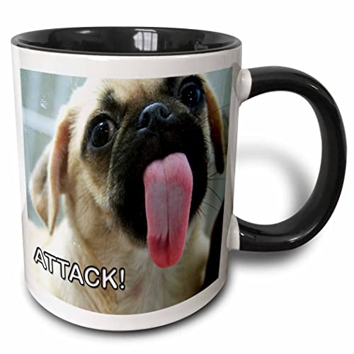 3dRose Pug with its tounge out, ATTACK 11oz Two-Tone Black Mug