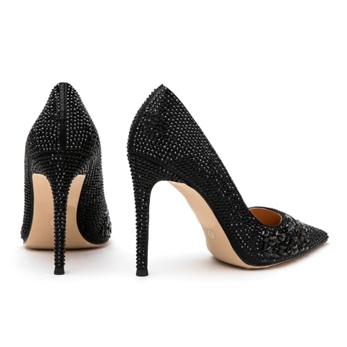 Lryweisy Women's High Heels Pumps Rhinestone Heels Closed Toe Heels for Women 4 Inch Stiletto Dress Wedding Party Pumps Shoes（Size 8.5）4
