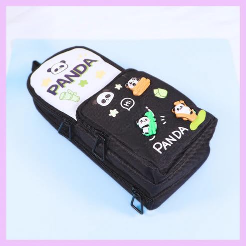 Image of Khasala Brothers Stylish Pencil Case 6 Layer with 3 Compartment Large Capacity Pen Pencil Pouch Multifunctional Pouch for School Kids Stationary Gift for Child (Black Panda Pencil Pouch)