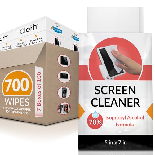 iCloth 70% Isopropyl Alcohol Large Screen and Electronics Wipes, Lint-Free, Streak-Free, Fast-Drying, Removes Dust and Fingerprints (700 Wipes)