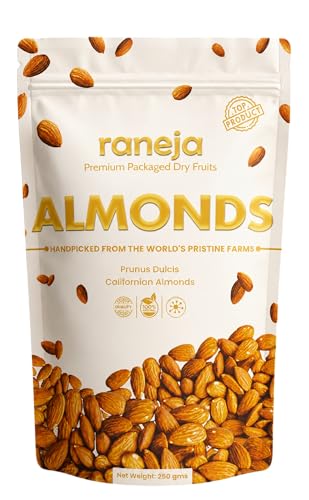 Raneja Pure California Almonds/Badam Whole 250g, 100% Natural Real Nuts, Freshly Cleaned and Cleared, High in Fiber, Badam Giri, Rich in Protein, Magn